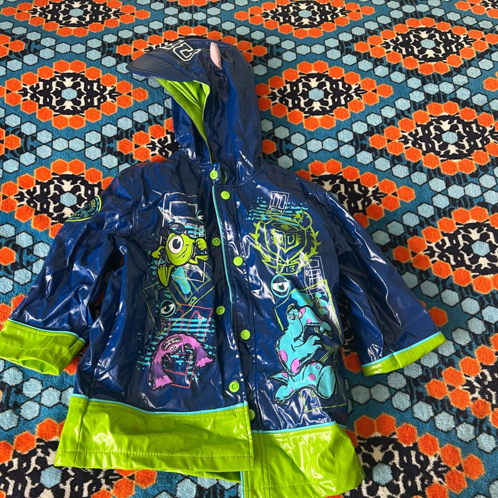 Disney Monsters Inc. Boys Blue & Green Raincoat Mike & Sully RARE